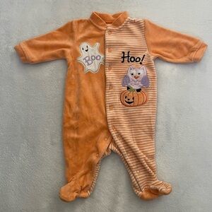 Orange Halloween One Piece Footed Onsie Ghost Owl Pumpkin Velvet embroidered